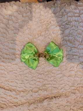 Lime Satin Bow Hair Clip with Gold Chain Center
